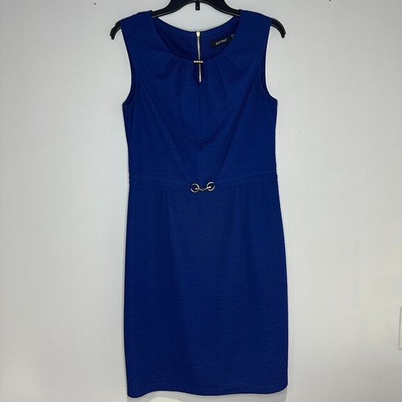 ELLEN TRACY Royal Blue Sleeveless Gold Trim Zipper Dress - Size 10 - Picture 1 of 12